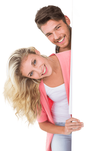 Attractive Caucasian Couple Smiling Behind Transparent Blank Space - Download Free Stock Videos Pikwizard.com