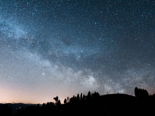 Expansive view of the night sky filled with stars and the Milky Way, featuring silhouetted hills along the horizon. Ideal for use in astronomy and space content, nature-related articles, or as a captivating background for various creative projects.