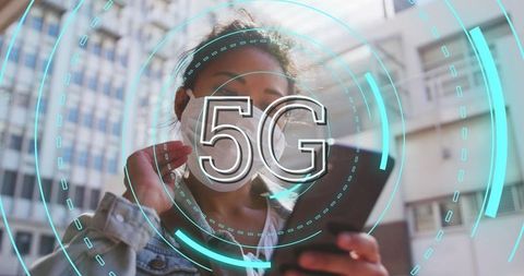 Asian Woman Experiencing 5G Connectivity Outdoors in Urban Setting