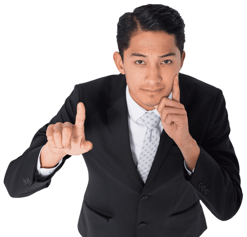 Transparent Asian Man Pointing and Thinking in Business Suit - Download Free Stock Videos Pikwizard.com