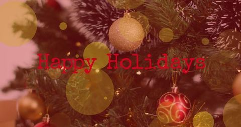 Festive Christmas Tree with Bokeh and Happy Holidays Overlay