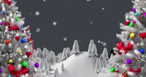 Festive Snowfalls Over Silver Christmas Trees Animation