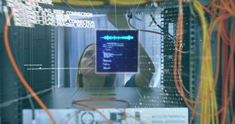 Female Engineer Maintaining Computer Servers with Digital Interface Display - Download Free Stock Images Pikwizard.com