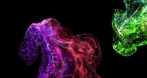 Colorful Particle Clouds Against Black Background