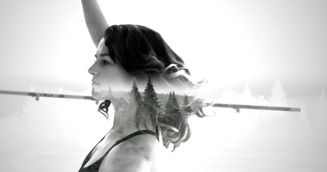 Double Exposure of Woman and Nature with Trees and Mountains - Download Free Stock Images Pikwizard.com