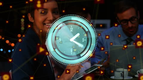 Digital Clock and Global Network Overlay in Office Scene