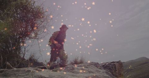 Person Hiking with Stars in Beautiful Natural Wilderness