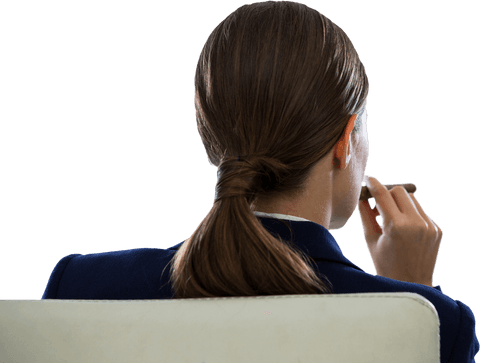 Transparent rear view businesswoman with cigar against white background