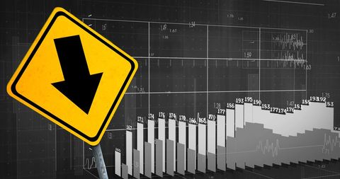 Decreasing Financial Graph with Caution Sign Overlay - Download Free Stock Images Pikwizard.com