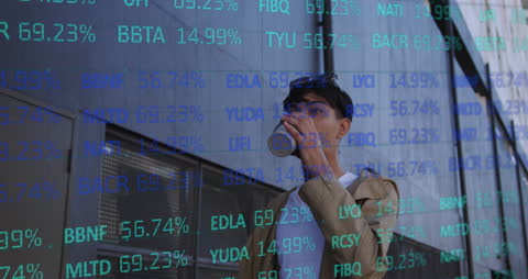 Business Professional Analyzing Stock Market Data on Transparent Screen