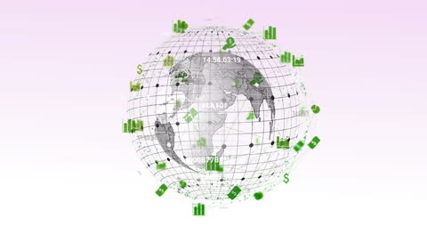 Digital Network with Icons Around Rotating Globe