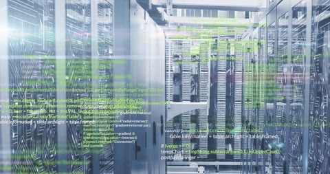 Secure Data Center with Floating Code Overlay for Cybersecurity Theme