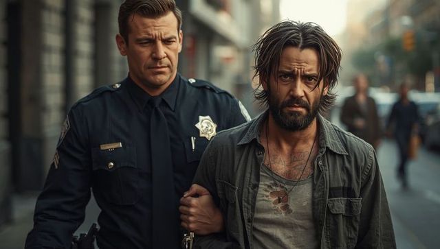 Officer Escorting Detainee on Urban Street