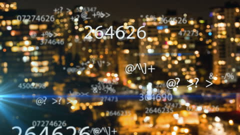 Data Streams Flowing Over Vibrant City Nightscape