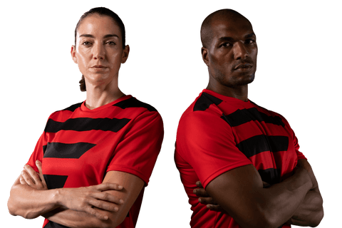 Confident Diverse Athletes Standing Back to Back on Transparent Background