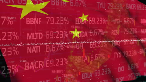 Financial Data Trends with Chinese Flag Background