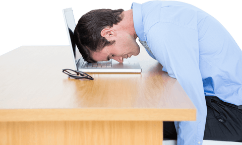 Exhausted Businessman Resting Head on Laptop Transparent Background - Download Free Stock Videos Pikwizard.com