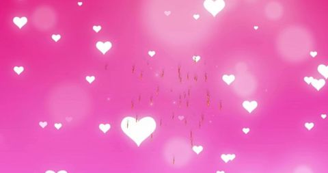 Glowing white heart on pink gradient with bokeh and gold flakes for valentine designs