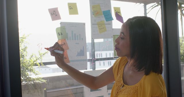 Businesswoman Writing Notes on Office Window During Meeting - Download Free Stock Images Pikwizard.com