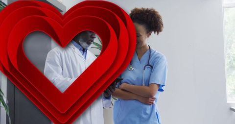 Medical Professionals Collaborating with Heart Graphic