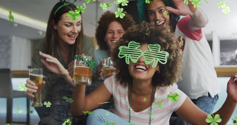 Diverse Friends Celebrating St. Patrick's Day with Drinks