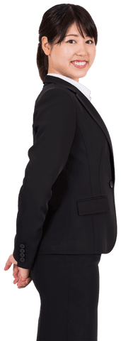 Transparent Professional Asian Businesswoman Smiling in Suit