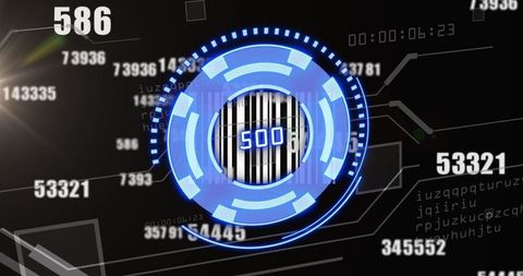 Futuristic data interface with blue digital display and numbers