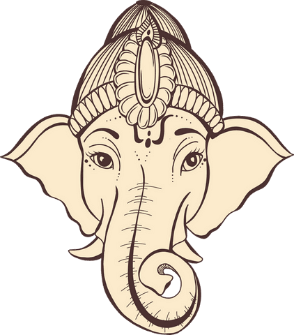 Stylized elephant head with ornate crown on transparent background