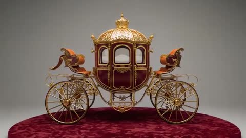 Intricate Carriage Miniature Rotating Showcasing Gold Filigree