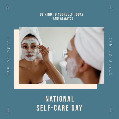 Smiling woman celebrates self-care day applying cream