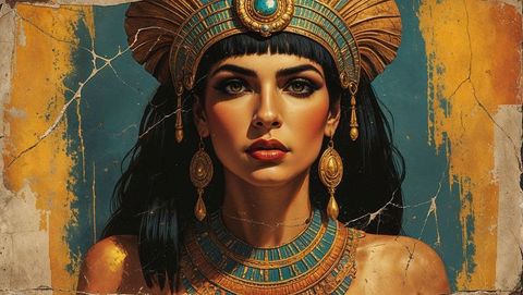 Digital art of ancient egyptian queen cleopatra with regal attire
