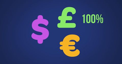 Colorful Currency Symbols with Rising Percentage on Blue Background - Download Free Stock Images Pikwizard.com
