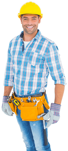 Smiling Handyman Wearing Tool Belt and Yellow Hard Hat Transparent Cutout - Download Free Stock Videos Pikwizard.com