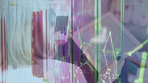 Technology and Data Overlay with Woman Using Smartphone