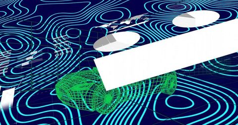 Futuristic Wireframe Car with Digital Data Interface Elements