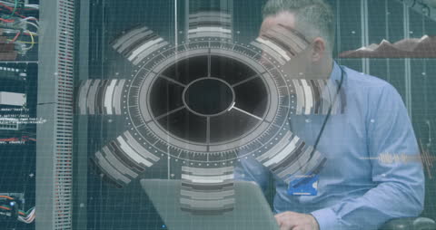 Business Professional Working with Futuristic Digital Interface Overlay