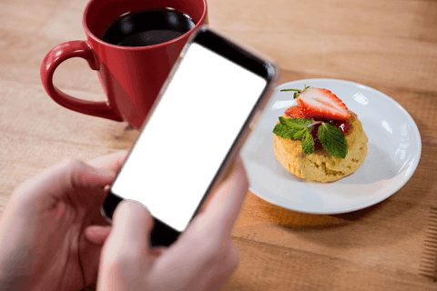 Transparent Smartphone Capturing Dessert by Coffee Cup - Download Free Stock Videos Pikwizard.com