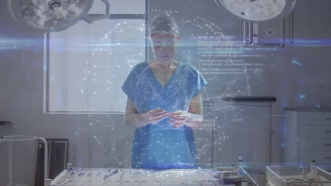 Female Doctor Analyzing Data with Futuristic Interface