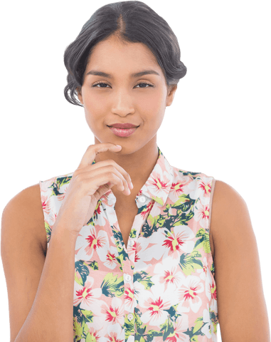 Confident Businesswoman Posing with Hand on Chin on Transparent Background