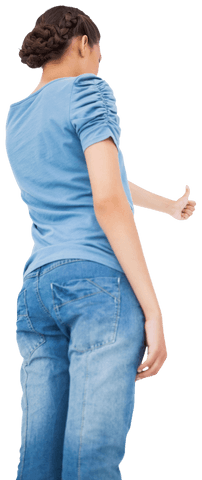 Woman in Blue Giving Thumbs Up Transparent Background
