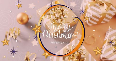 Elegant Christmas Greeting Card with Gifts and Decorations