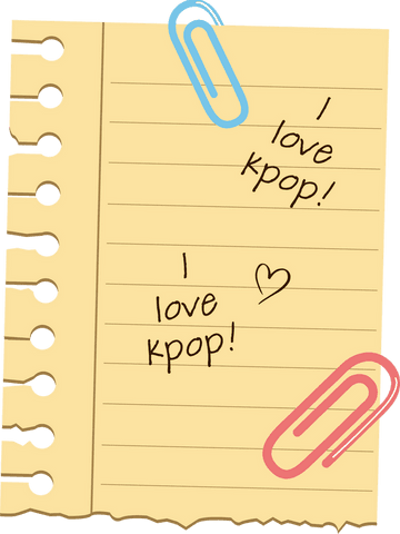 Transparent notepaper with k-pop scribbles and colorful clips