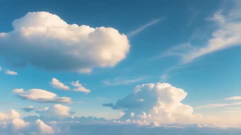 Tranquil Cumulus and Cirrus Clouds in Clear Blue Sky