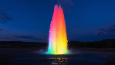 Colorful Geyser Eruption at Dusk