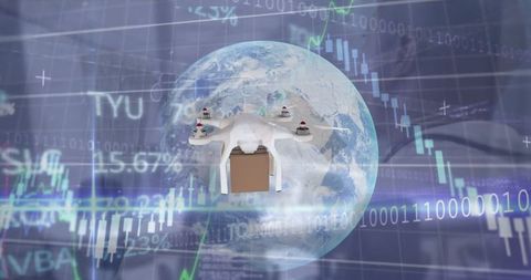 Drone Delivering Cargo with Global Finance and Technology