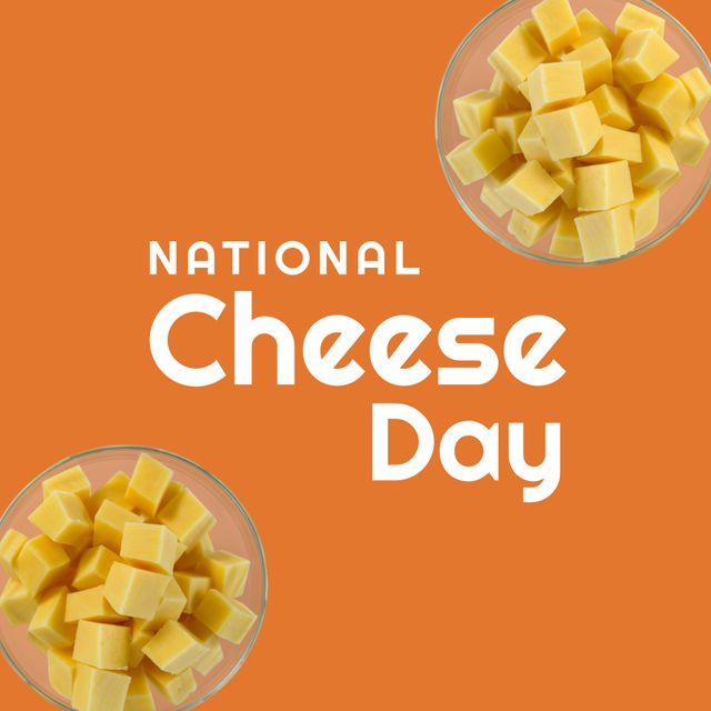 Celebrating National Cheese Day with Cubes of Cheese on Orange Background - Download Free Stock Templates Pikwizard.com