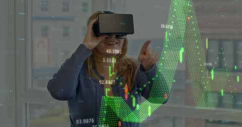 Business Professional Innovating with VR Graphics and Digital Data