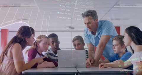 Diverse Students and Teacher Engaging in Technology Lesson