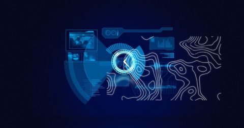 Futuristic Digital Interface in a Virtual Space with Clock Overlay - Download Free Stock Images Pikwizard.com