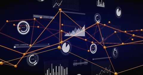 Futuristic Data Interface with Glowing Nodes and Dynamic Graphs